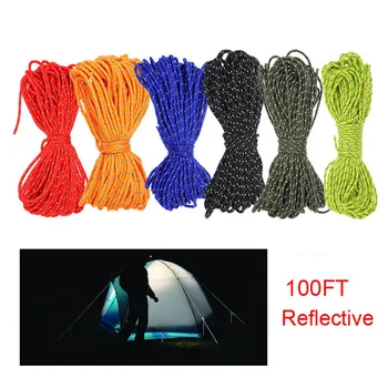

100FT 4MM 550 Reflective Paracord Parachute Cord Rope Fishing Outdoor Gear Lanyard 7Inner Strands