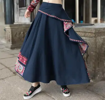 

Woman Retro print stitching skirt women's new style Ruffle Big swing skirt A skirt