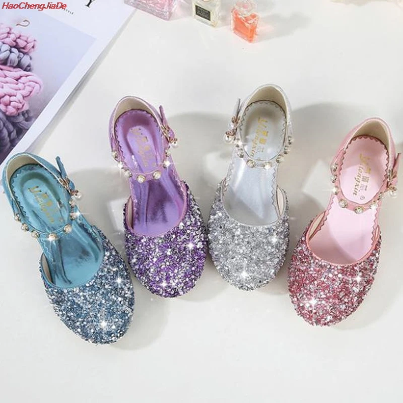 

HaoChengJiaDe Spring New Girl Princess Sandals Colorful Butterfly knot Sequined Upper girls shoes high heels Party Dance Sandals