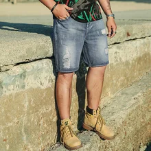 Летние новые мужские ностальгические короткие джинсы с Эфектом поношенности модные повседневные облегающие высококачественные джинсовые шорты с дырками Мужская брендовая одежда