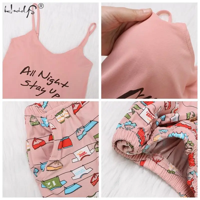 Розовый с буквенным принтом женский короткий пижамный комплект сексуальный Cami+ шорты с рюшами, костюм для сна, милый летний женский Пижамный костюм, домашняя одежда