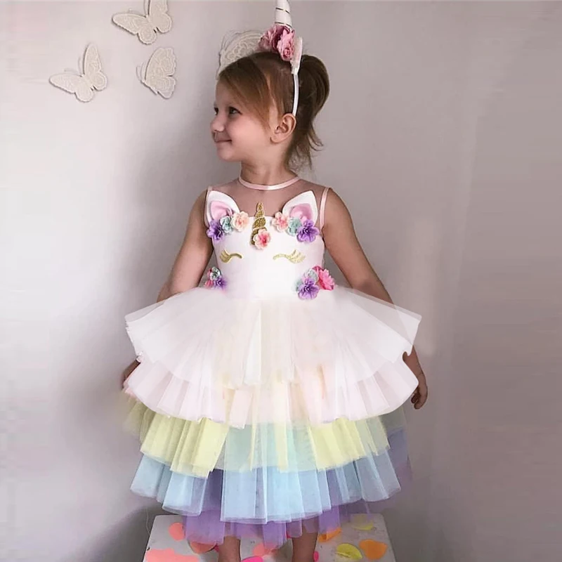 

Summer Sleeveless Unicorn Girls Dress Baby Kids Princess Party Pageant Costume Children Clothes Vestidos Infatill Size 4-10T