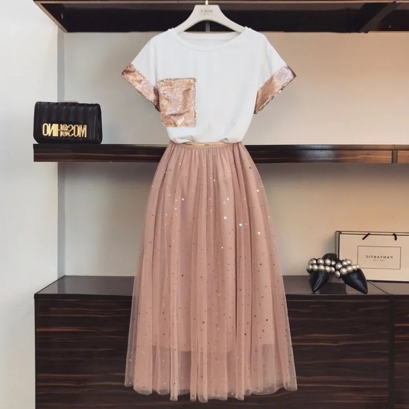 Женский комплект из 2 предметов ALPHALMODA футболка с блестками и карманами юбка