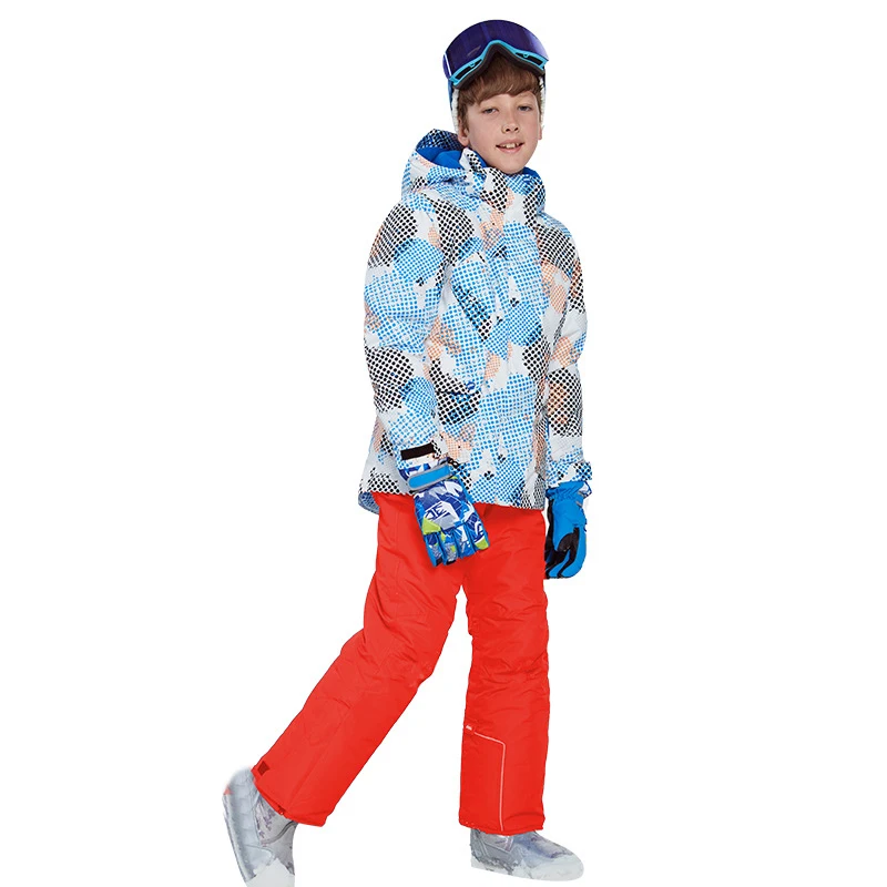 Winter Boy Ski Suit Outdoor Sports Single Snowboard Jacket+ Snow Pants Waterproof Kids Skiing Set Roupa De Warm And Windproof - Цвет: Orange