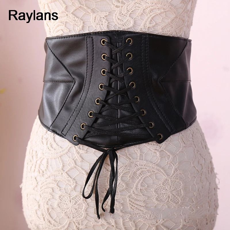 Raylans Women Ladies Waist Cincher Wide Band Elastic Tied Waspie