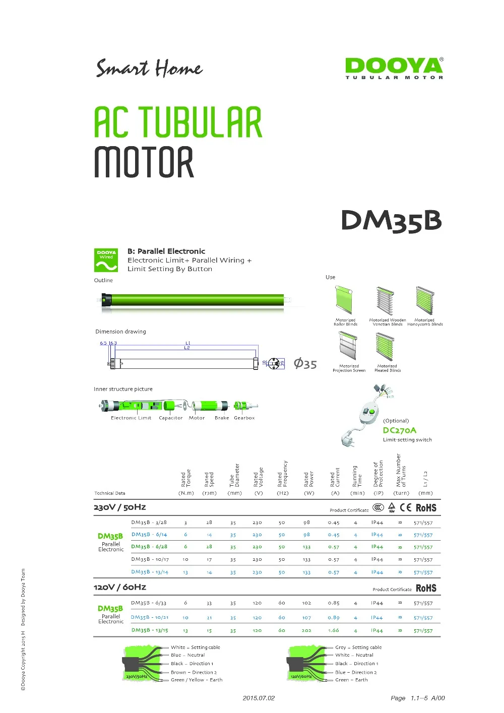 Dooya трубчатый двигатель DM35S DM35SL с низким уровнем шума версии DM35B одним каналом/15