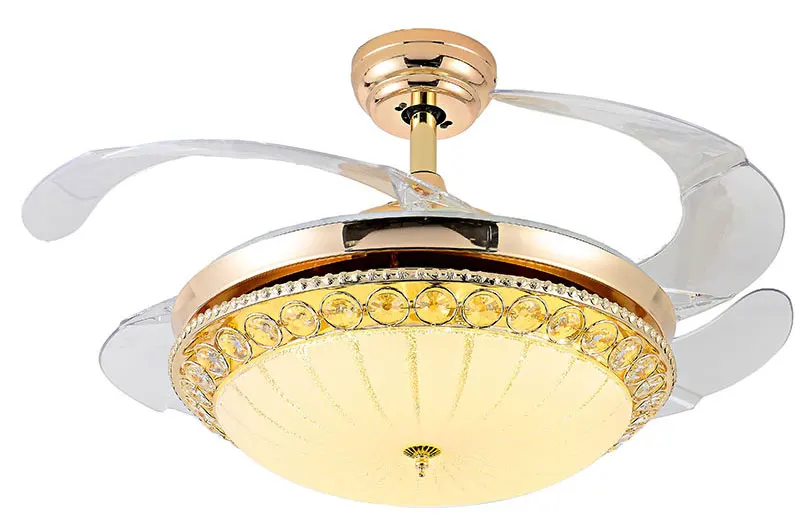 Простой золотой потолочный вентилятор Y4215 светодиодный потолочный светильник со скрытыми лопастями Домашний Вентилятор светильник