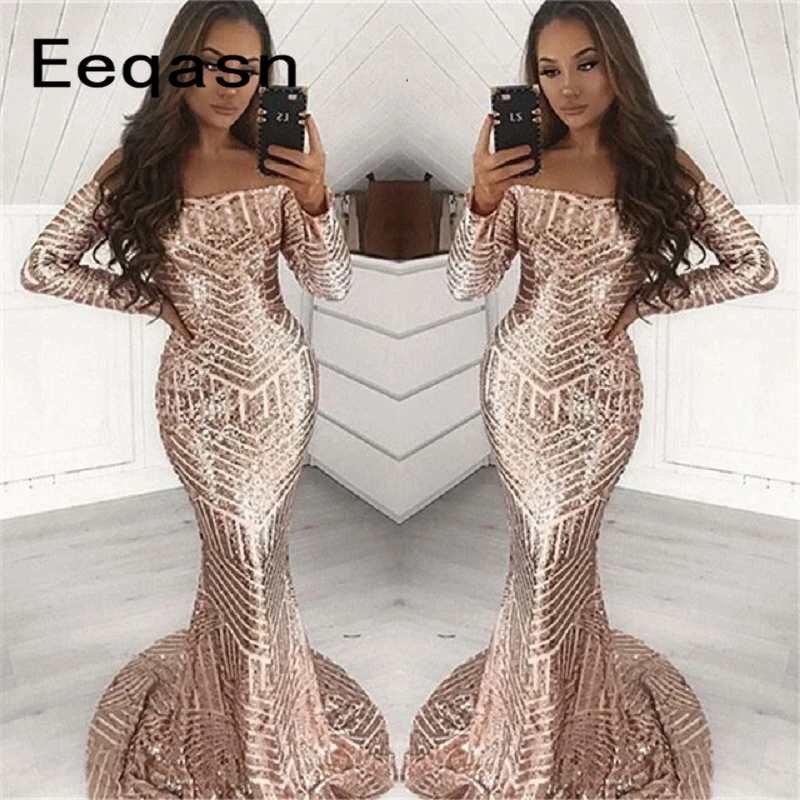 Vestido de gala, сексуальные платья для выпускного вечера,, с блестками, в африканском стиле, с коротким шлейфом, с длинными рукавами, вечерние платья на заказ
