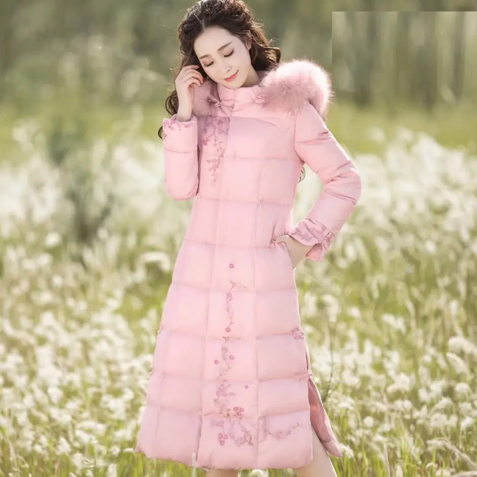 Plus De Manteau Mode Mince 3xl Brodé Femmes Capuche Vintage À Canard white Taille La Fourrure Pink Duvet Col Blanc rawInq7rF