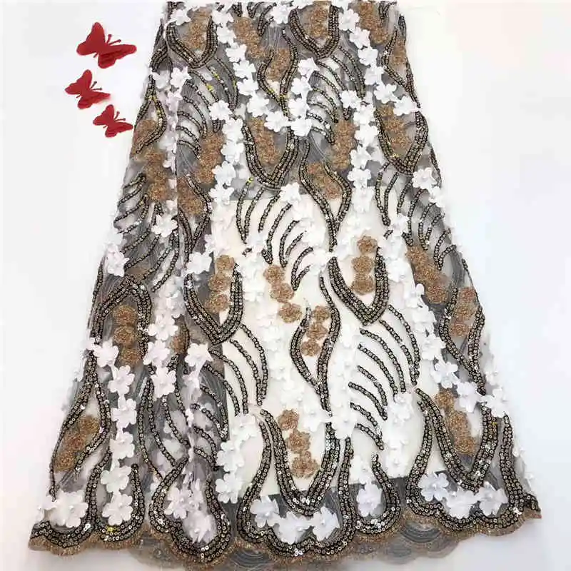 

2019 Hot Sales 3D flower French net lace fabric African tulle mesh lace for Party or Evening Dresses NX218z 5yards/pieces