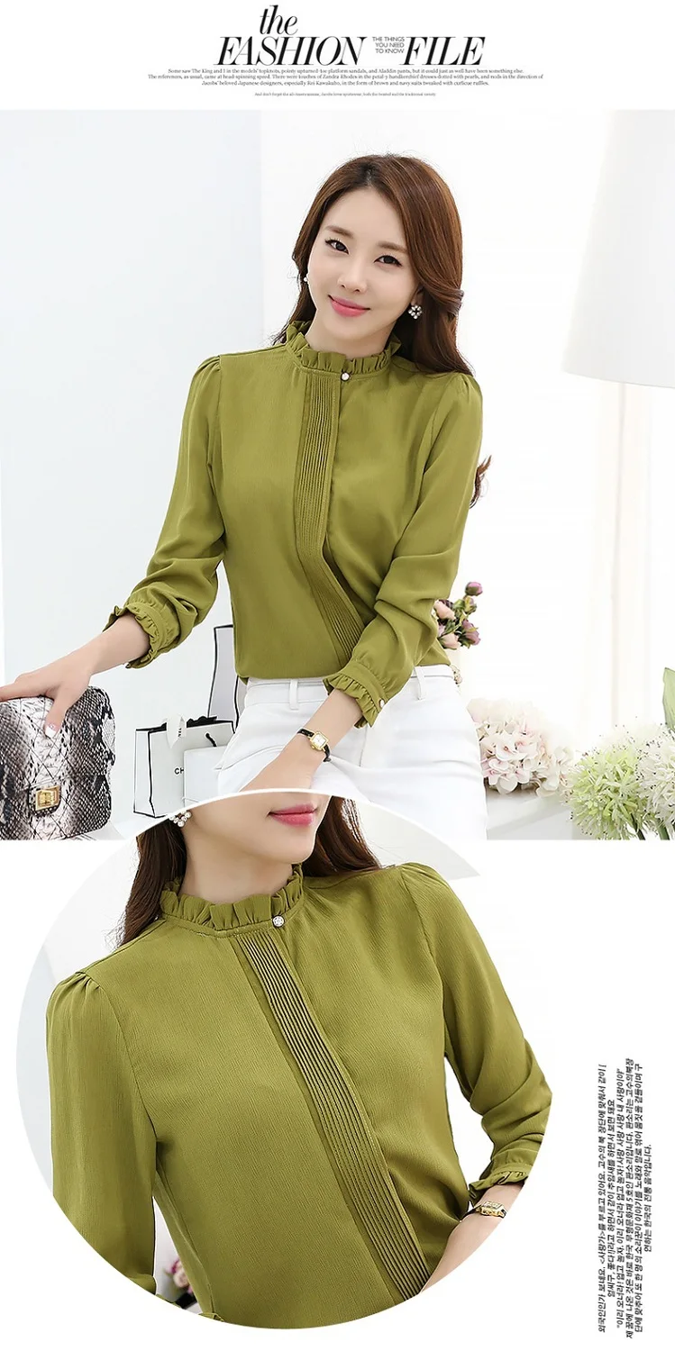 2021 Chiffon Solid Blouse Stand Collar OG0724