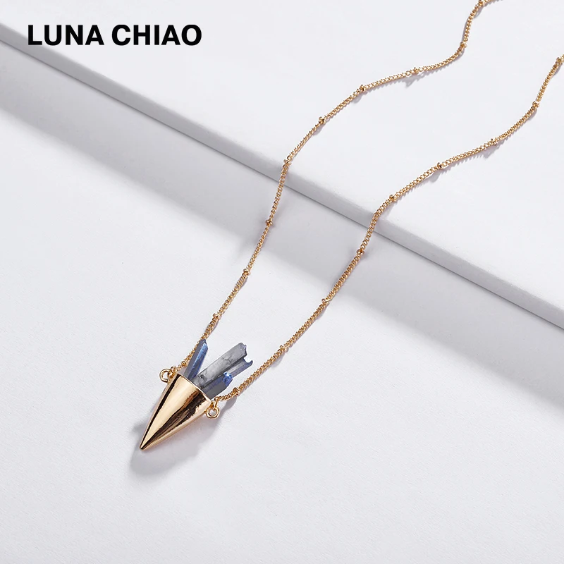 

LUNA CHIAO Summer Jewelry Dainty Chain Delicate Short Necklace Natural Quartz Stone Pendant Necklaces for Women