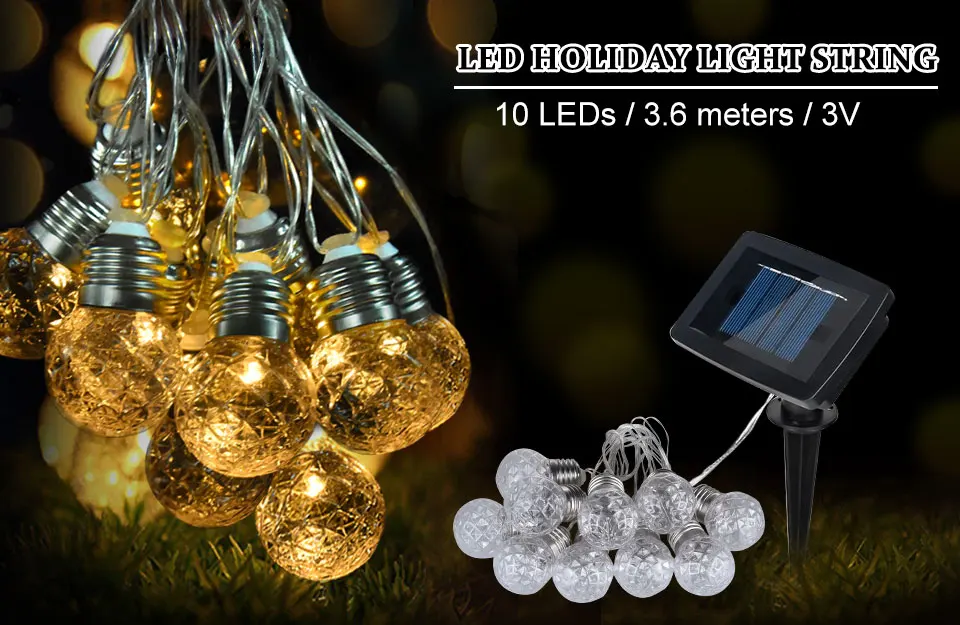 10 Globe Balls Solar LED String Lights Vintage Retro Style Christmas Fairy Lights Garden Holiday Wedding Decoration Party Lights (1)