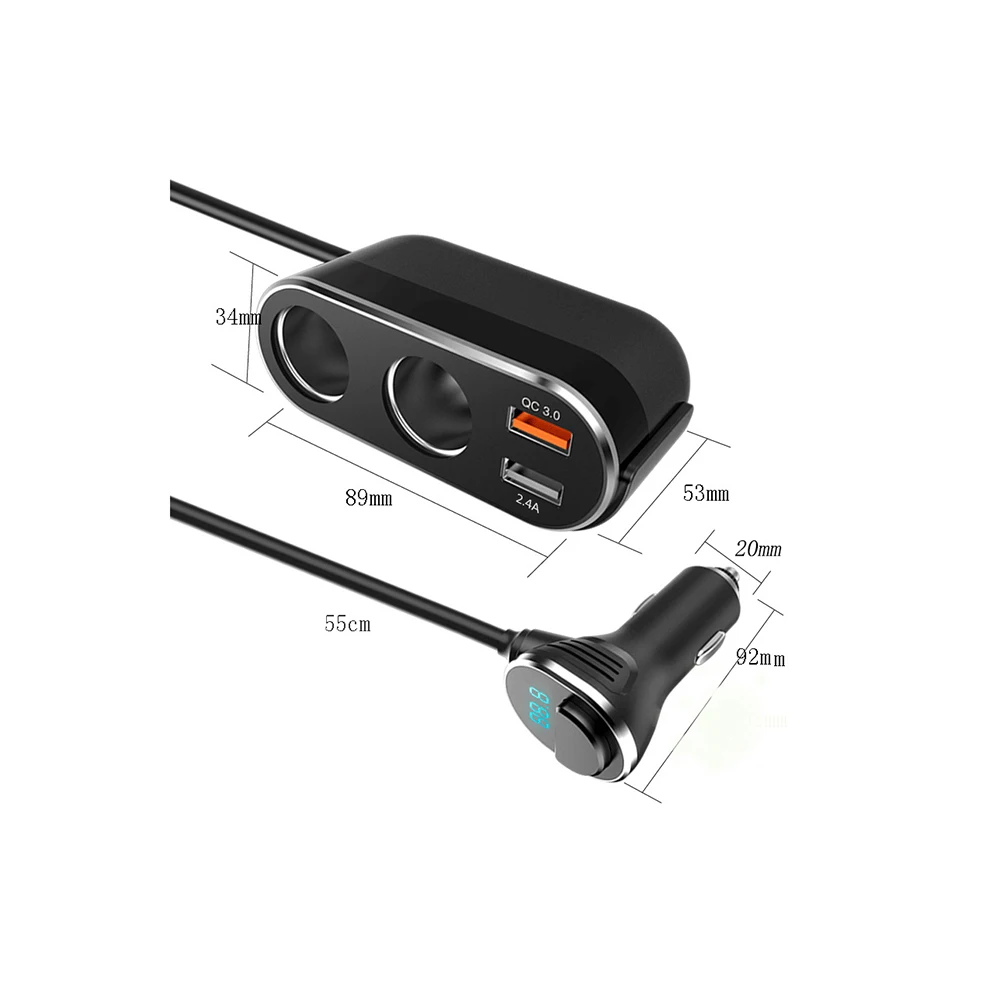 DC 12-24V 2.4A Fast Charging QC 3.0 Dual USB Port Car Charger 2 Way Car Cigarette Lighter Socket Splitter Charger for All Car