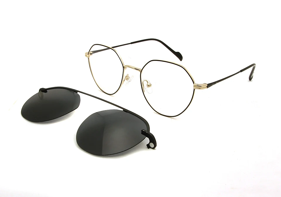 Женские корейские оправы для очков Круглый Магнитный Зажим на солнцезащитные очки близорукость женские очки оправа сплав женские очки прозрачные - Цвет оправы: glasses black gold
