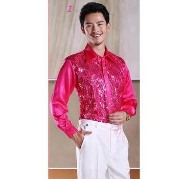 

Men's costumes shirt dress shirt Shiny sequins Men Wedding Groom Shirts banquet party gown Many Color available
