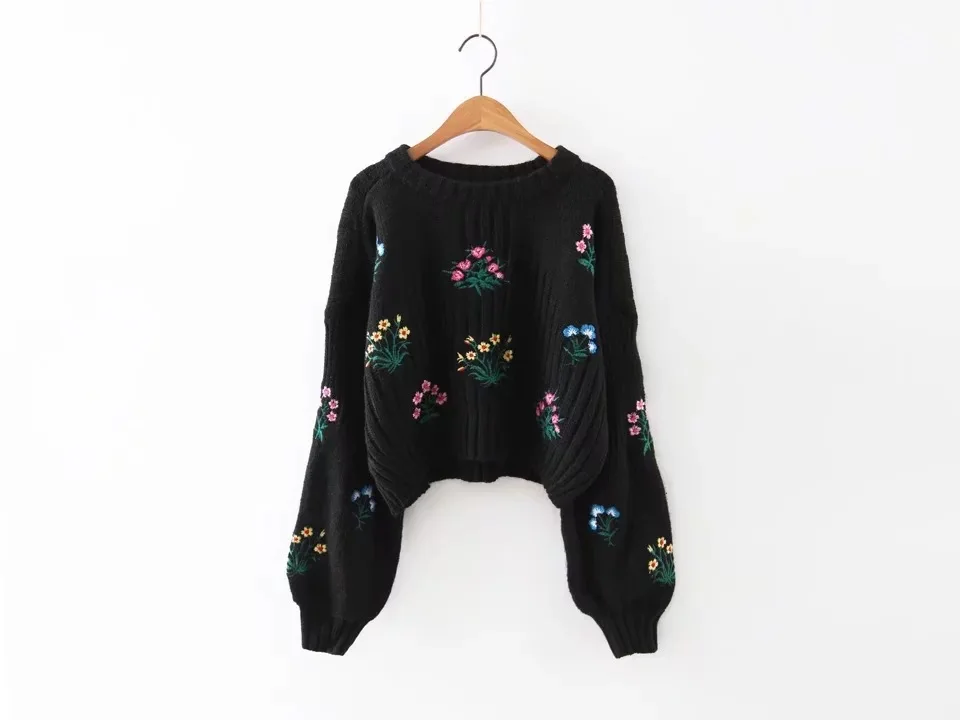 8533 Black Europe Knitted 2017 New Pullovers United Rabbit Fall Flower white A0808z10 And Embroidery The States Wool ZS6wZqdg