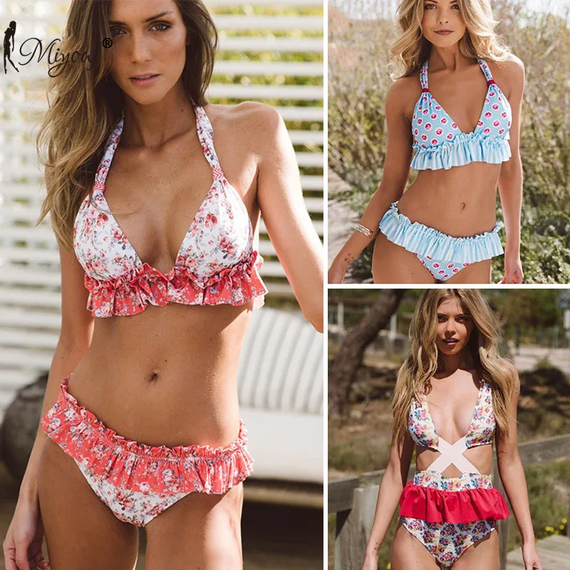 MIYOUJ Ruffle Push Up Bikini 2018 Female Swimwear Women Swimsuit Bathing Suit Women Red Swim Brazil Biquinis Bathers Bikinis Set