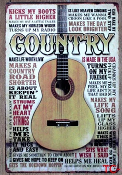 

1pc Music Guitar Country Songs plaques Tin Plate Sign wall man cave Decoration Poster metal vintage retro shabby decor shop