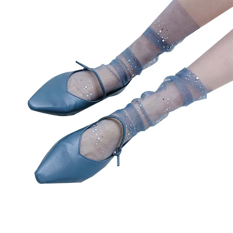 Модный продукт 1 пара стеклянная кристаллическая сетка вязаные милые носки женские повседневные шифоновые блестящие дышащие ледяные скользящие длинные носки