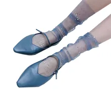 Модный продукт 1 пара стеклянная кристаллическая сетка вязаные милые носки женские повседневные шифоновые блестящие дышащие ледяные скользящие длинные носки