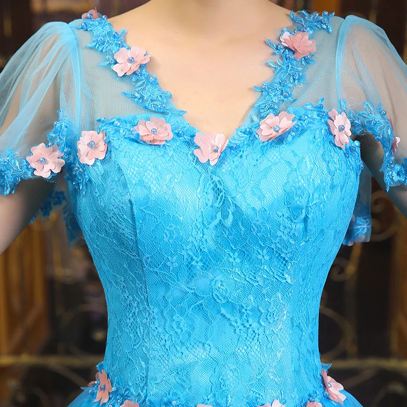 Бальное платье кружевное Quinceanera 15 милых 16 пышных платьев синего цвета бальное для