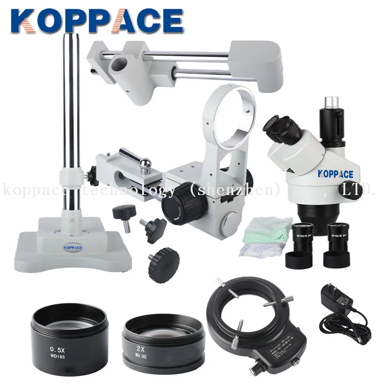 KOPPACE 3.5X-90X тринокулярное увеличение стерео, для мобильного телефона ремонт микроскоп 10X окуляры включает 0.5X/2X объектив, светодиодный кольцевой свет