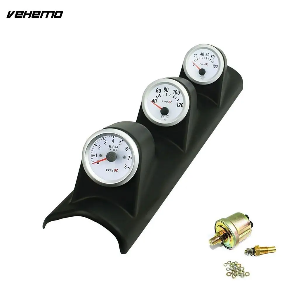 

Vehemo 0-8000RPM Oil Pressure Gauge Instrument Multifunctional Car Modification Instrument Universal Tachometer for Ford
