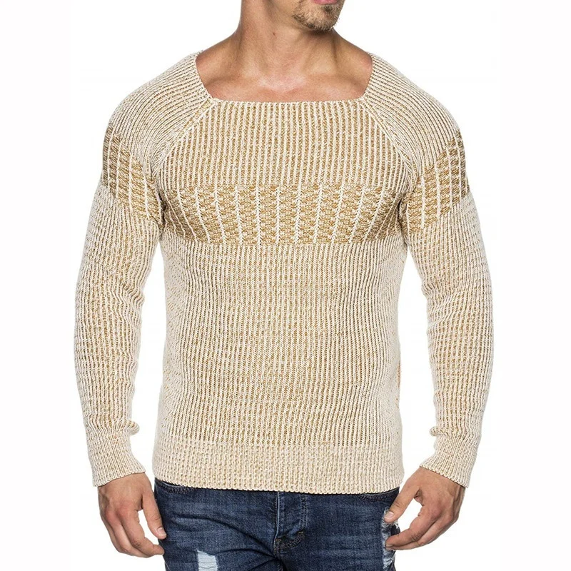 Men's Knit Sweater with Scarf Collar Slim Knit hip hop streetwear long sleeve high quality autumn man's sweaters