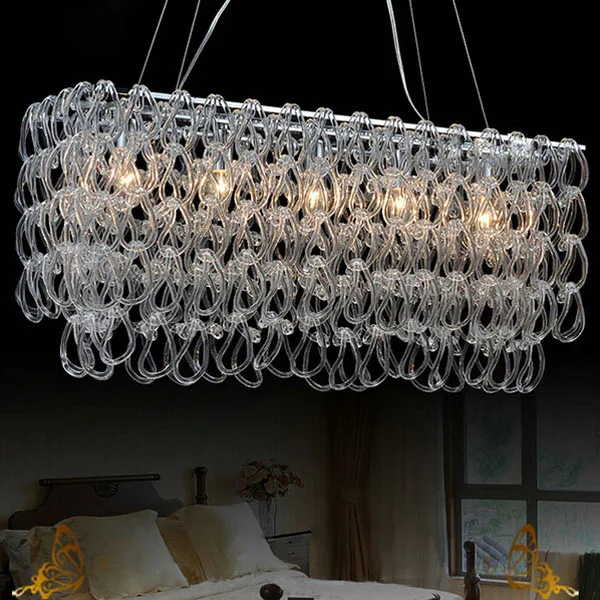 Современная стеклянная люстра Lustre прямоугольник E14 светодиодная осветительная
