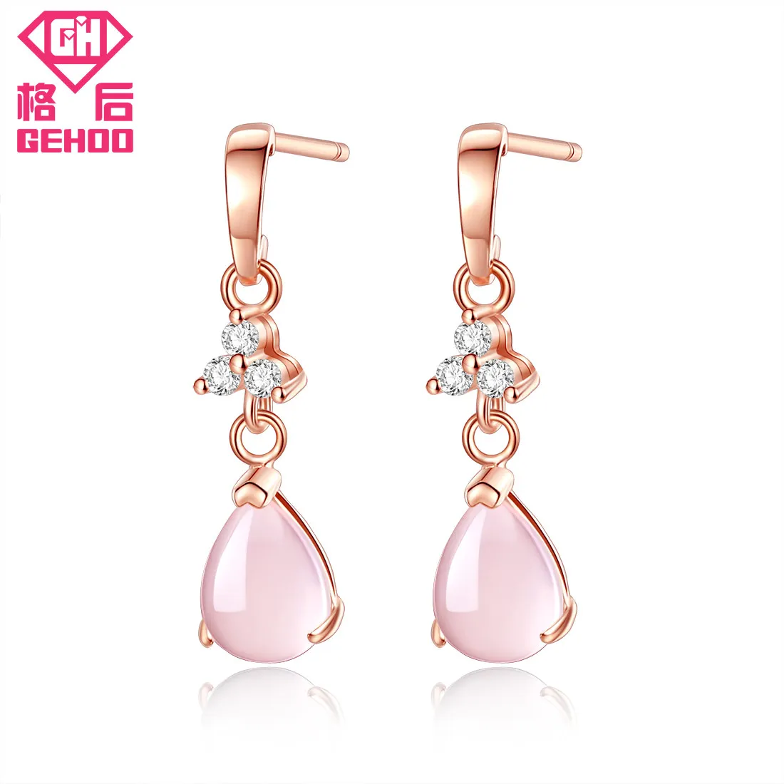 

GEHOO 2018 New Design 100% Rose Quartz 925 Sterling Silver Drop Earrings Pretty Pink Fine Jewelry Brincos Nice Gift For Women