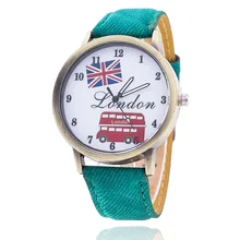 Classic Denims Strap Look ahead to Ladies Leather-based Bus UK Flags Watch Vogue Informal Wrist Watch Relogio Feminino Drop Transport 1554