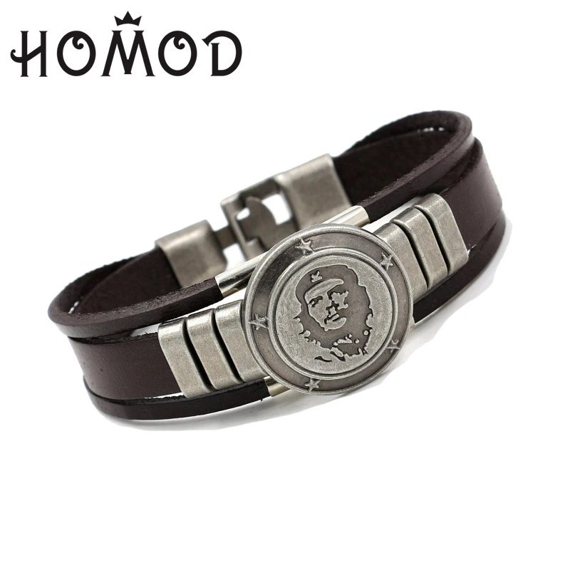 

HOMOD New Genuine Leather Bracelet for Women Mens Bracelets Punk Che Guevara Charm Cuff Bracelets Bangles Men Jewelry