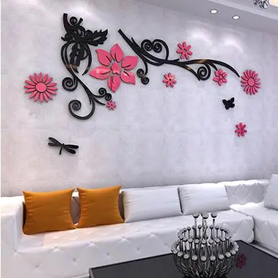 Романтические настенные стикеры цветок лоза дерево 3d стерео акриловые хрустальные наклейки на стену Современная Гостиная ТВ диван, домашний декор - Цвет: Left