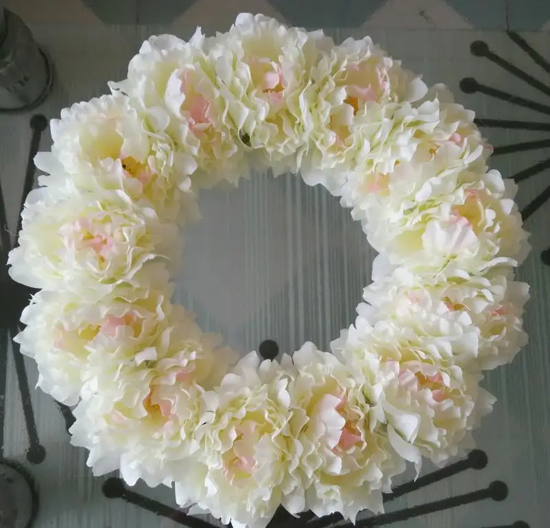 Image decorative flowers wreath,16 inches white penoy wreaths ,home   wedding front door   wall decoration,party birthday flowers