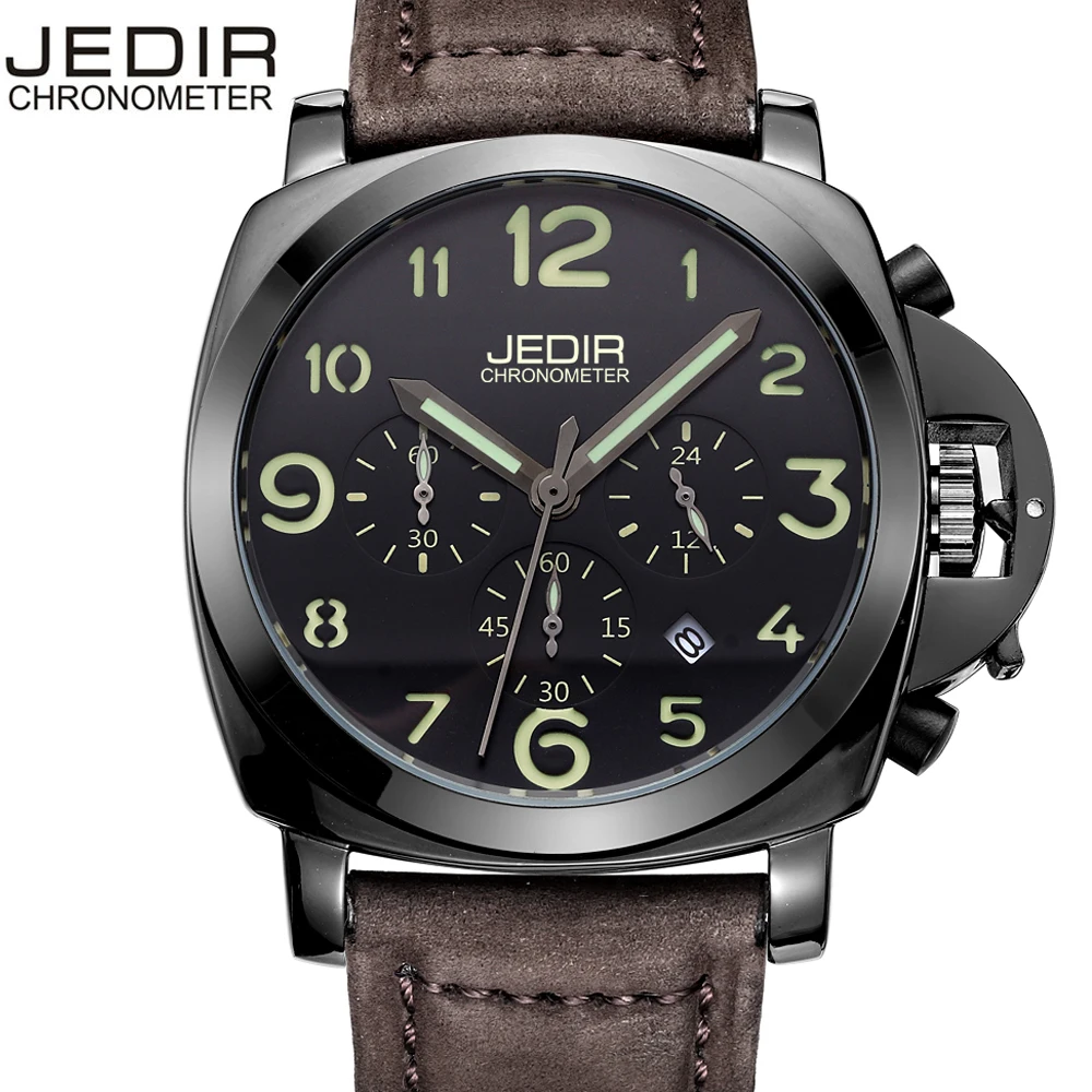 Black Watch Men Top Brand Multi Function Watches Male Chronograph Sports Genuine leather Men Watch Climbing Relogio Masculino afbeelding