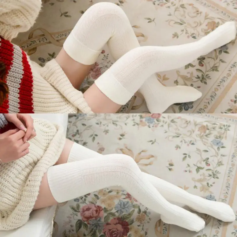 Модные осенне-зимние гетры, женские шерстяные носки выше колена с тесьмой 74 см, чулки до бедра, теплые Весенние чулки для женщин
