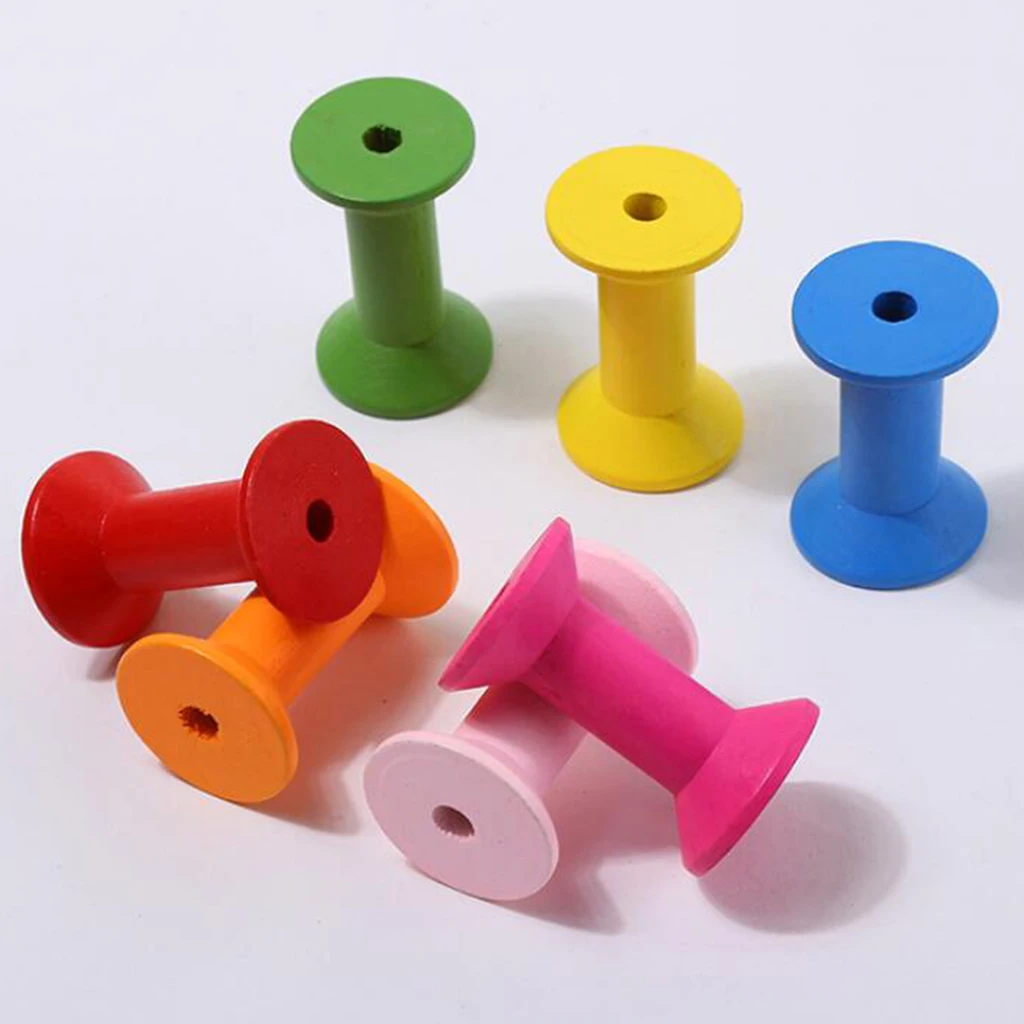 100 Pieces Colorful Wooden Sewing Tools Empty Thread Spools Sewing Crafts DIY Making Finding Supplies