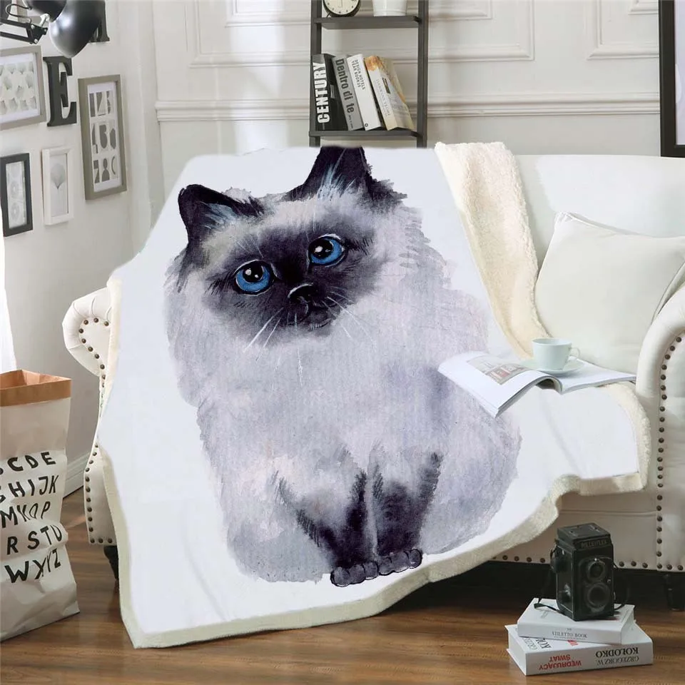 

Dog Cat Throw Blanket Soft Fleece Winter Cute Animal Printed Blankets for Decorative Bed Sofa Adult Children Warm 60016