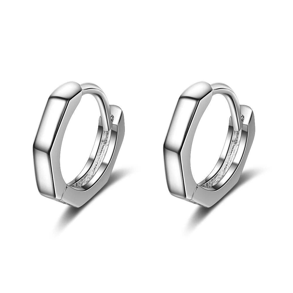 100 925 Solid Sterling Silver Hoop Earring Hexagon Ear Cuff Clip On