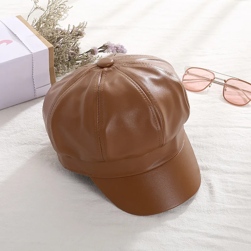 Visrover U ПУ кожа восьмиугольная кепка газетчика Ретро литературная Женская кепка для отдыха женская черная шляпа аксессуары