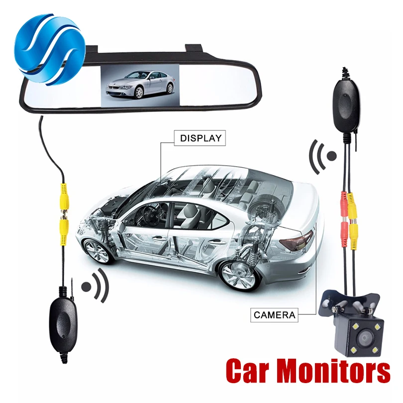 

2In1 Car Parking System Kit Wireless 4.3"TFT LCD Mirror Monitor HD Screen Display+Auto Backup Waterproof Rear View Camera