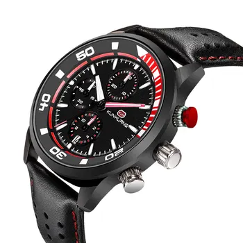 

New Men Analogue Chronograph Luminous Quartz Watch with Leather Band Calendar Fashion Gift for Sport Business Work