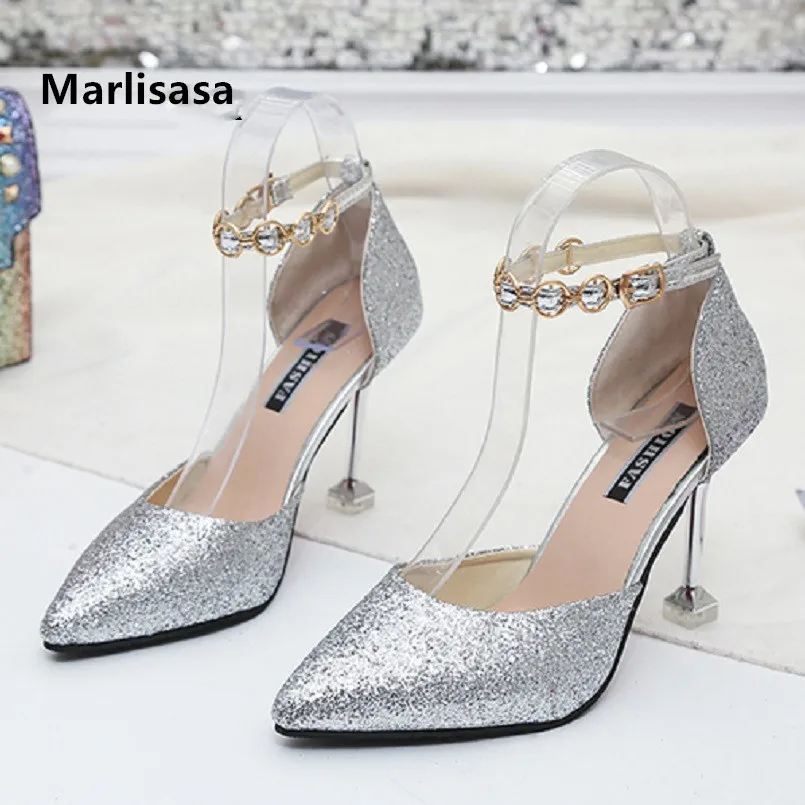 

Marlisasa Women Golden High Quality Bridal Sexy Wedding High Heel Shoes Lady Silver Shinning Pumps Femmes Hauts Talons F5226b