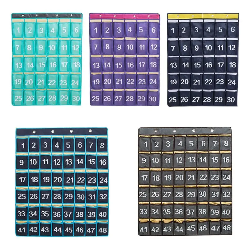 Numbered Classroom Pocket Chart for Cell Phones Calculator Holders with 4 Hooksin Cosmetic Bags