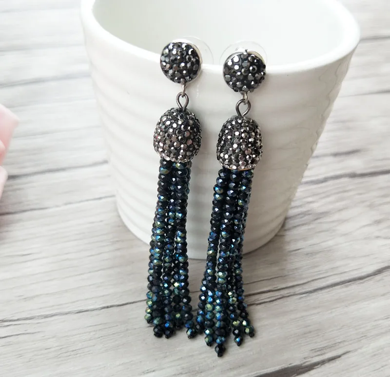 wholesale 10Pairs Handmade Crystal Tassel Dangle Earrings,Pave