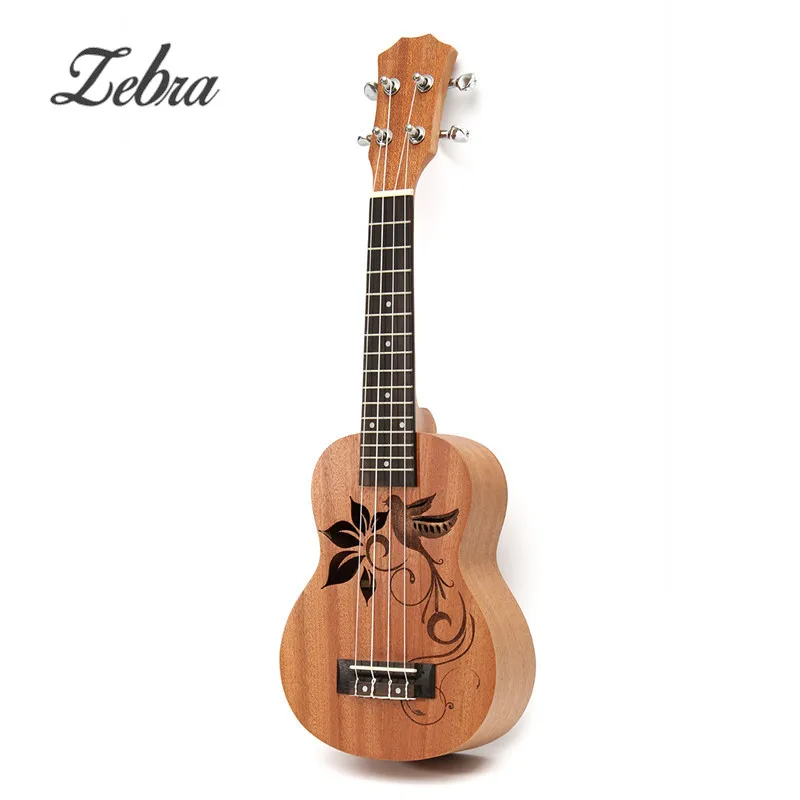 

Zebra Brand 21 Inch 15 Frets 4 Strings Soprano Sapele Mini Ukulele Uke Bird Flower Rosewood Guitar Stringed Musical Instruments
