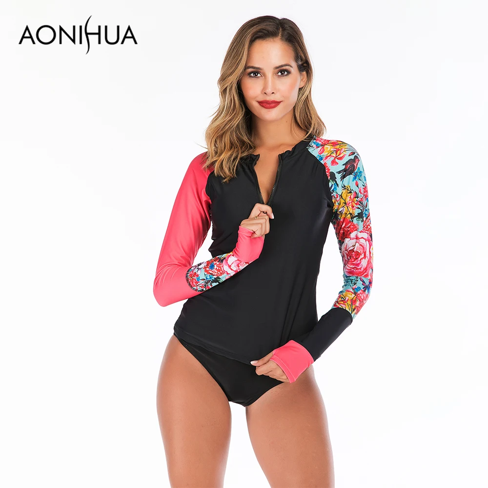 

Aonihua 2019 Summer New Arrivals Two Piece Swimsuit Front Zipper Separate Swimsuit Bathting Suit Swimming Suit For Women
