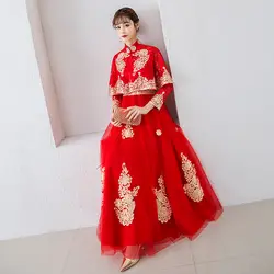 Классический Винтаж для женщин полной длины свадебное платье цветок Благородный китайский традиционный платья свадебные тонкий
