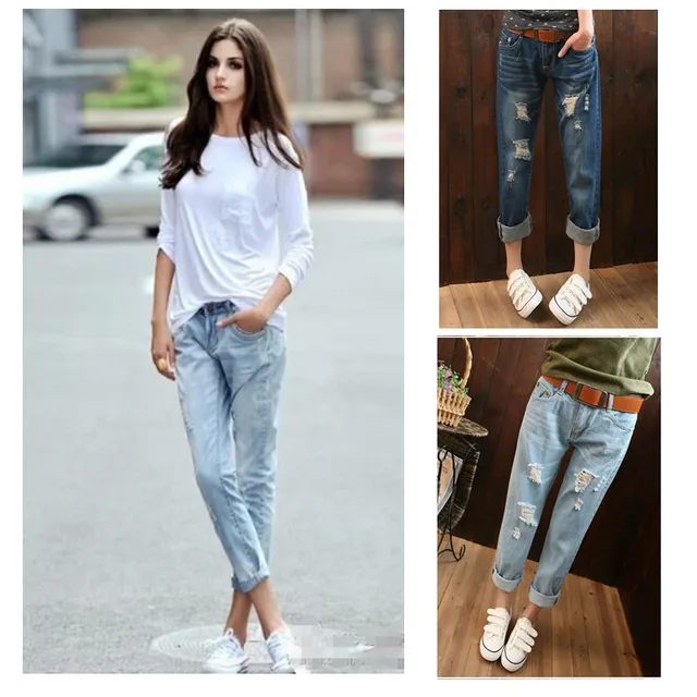 2015 Summer Style Women Denim Roll Up Cuffs Pants Retro Vintage Loose Hole Jeans Washed 2015 Summer Style Women Denim Roll Up Cuffs Pants Retro Vintage Loose Hole Jeans Washed
